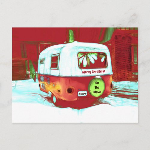 Camper Retro Christmas Red Green Vintage Moving Postcard