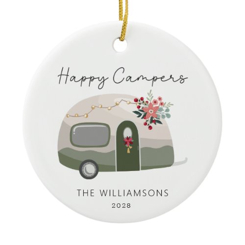 Camper Retro Green Christmas  Ceramic Ornament