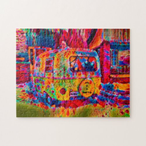 Camper Retro Hippie Colorful Life Is A Road Trip Jigsaw Puzzle