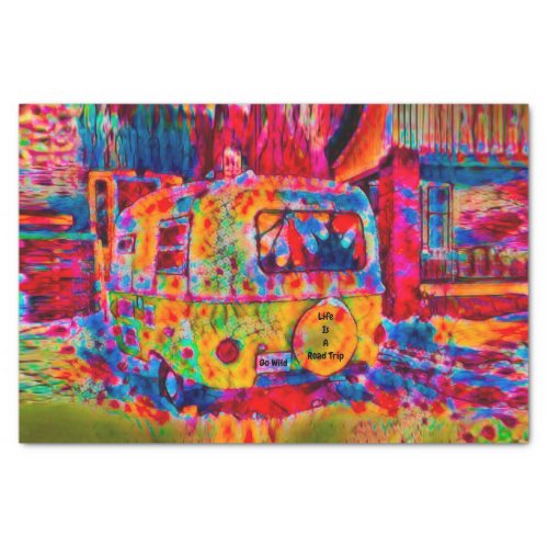 Camper Retro Hippie Colorful Life Is A Road Trip Tissue Paper