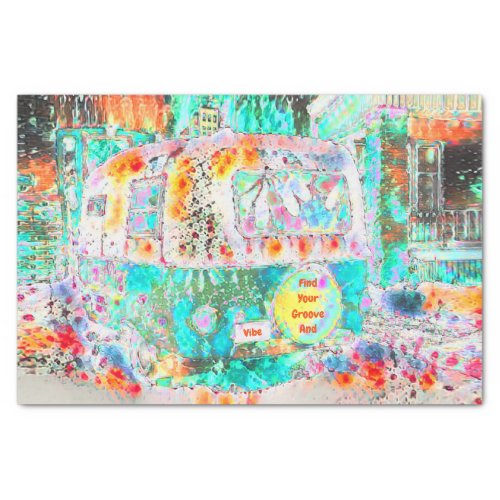 Camper Retro Hippie Green Groove And Vibe Pop Art Tissue Paper