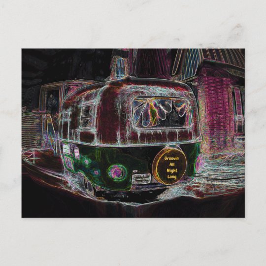 Camper Retro Hippie Groovin' All Night Long Art Postcard