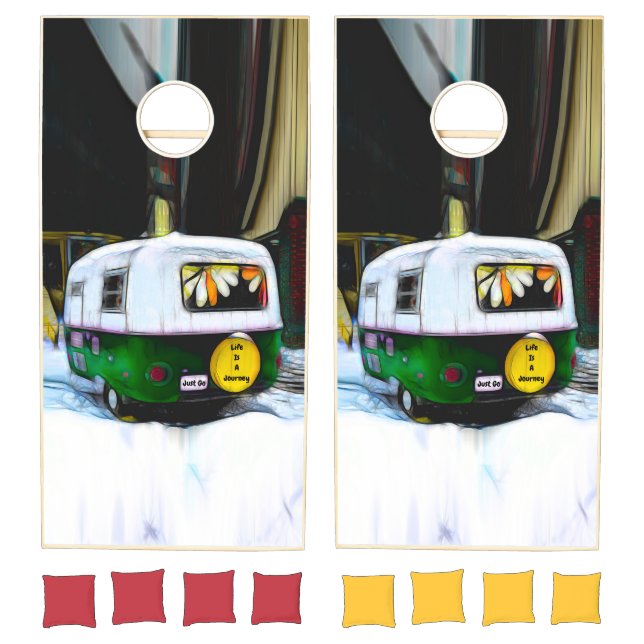 Camper Retro Hippie Life Is A Journey Just Go Cornhole Set (Set)