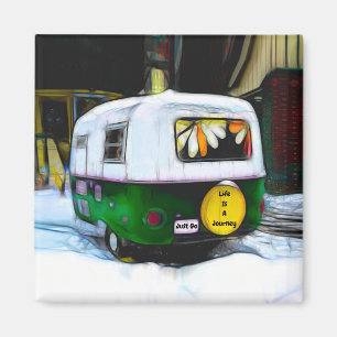 Camper Retro Hippie Life Is A Journey Just Go Magnet