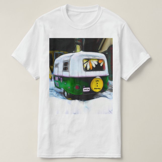 Camper Retro Hippie Life Is A Journey Just Go T-Shirt (Design Front)