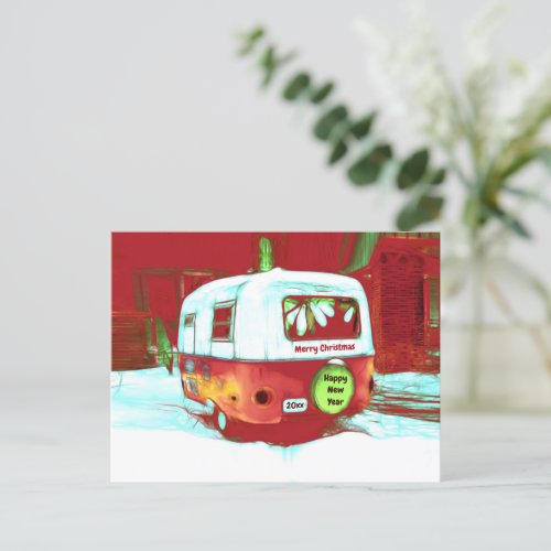 Camper Retro Vintage Christmas Red Green Holiday