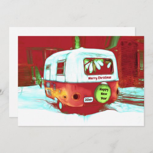 Camper Retro Vintage Christmas Red Green Holiday