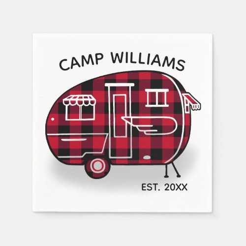 Camper Rustic Red Buffalo Plaid Monogram Holiday Napkins