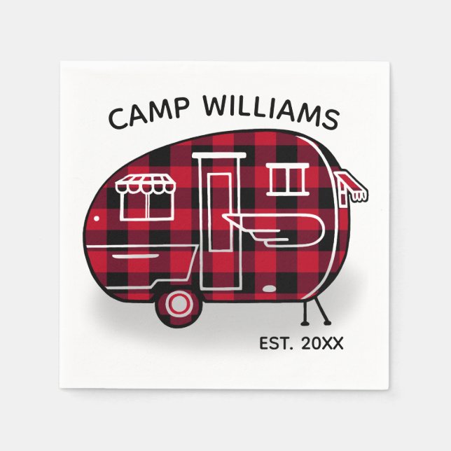 Camper Rustic Red Buffalo Plaid Monogram Holiday Napkins (Front)