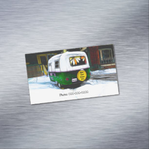 Camper Sales And Service Vintage Travel Trailer Business Card Magnet