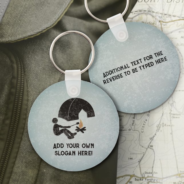 Camper, Tent, Campfire and your text on both sides Keychain (Creator Uploaded)