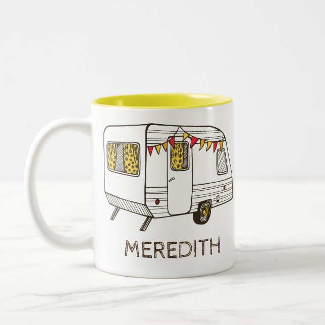 Camper Trailer Caravan Personalized Coffee Mug (Left)