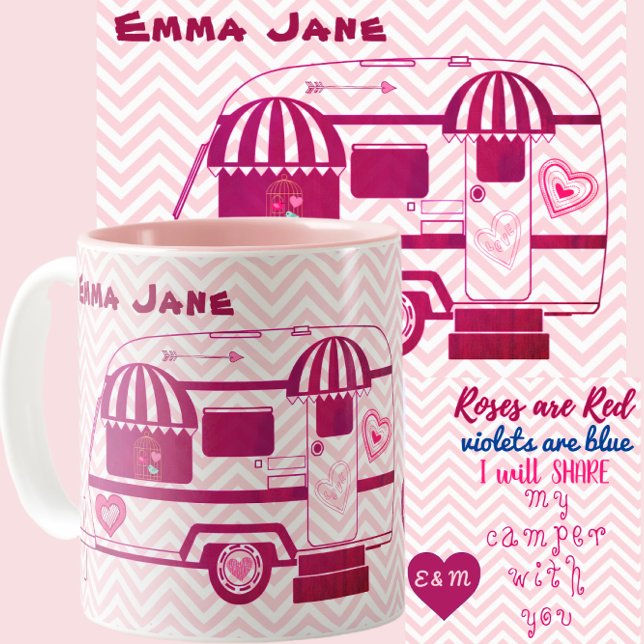 Camper Trailer Roses are Red Valentine's Day Two-Tone Coffee Mug (Creator Uploaded)