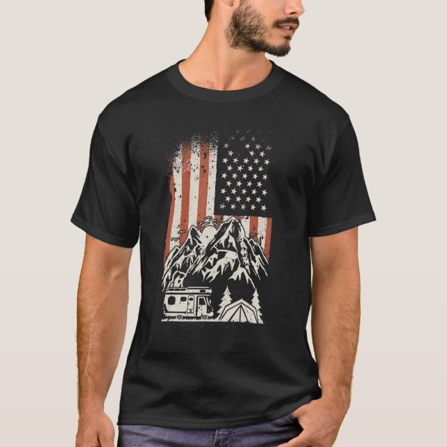 Camper USA Flag Caravan - Funny Camping T-Shirt (Front)