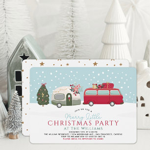 Camper Van Blue Merry Little Christmas Party Invitation