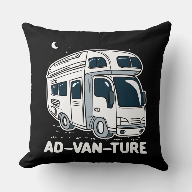 Camper Van Camping Adventure Gag Throw Pillow (Front)