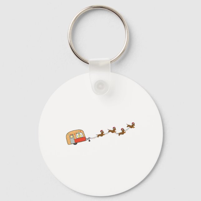 Camper Van Christmas Dachshund Sleigh Doxie Dog X- Keychain (Front)