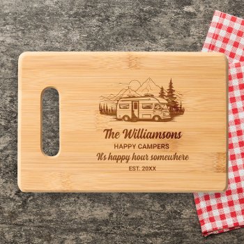 Camper Van Happy Campers Custom Name  Text Cutting Board by colorfulgalshop at Zazzle