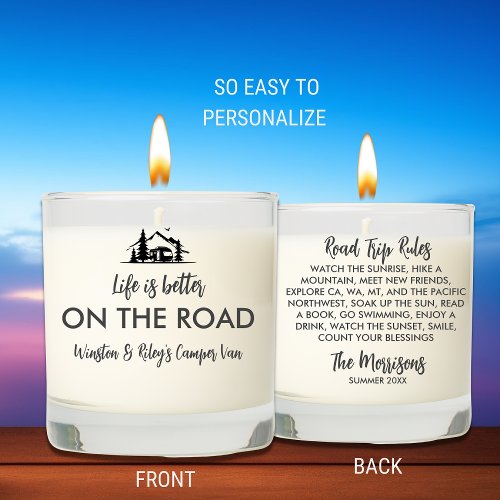 Camper Van Road Trip Rules Gift Personalized Text Scented Candle