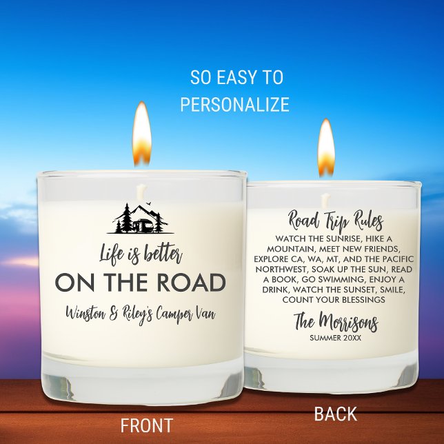 Camper Van Road Trip Rules Gift Personalized Text Scented Candle (Creator Uploaded)