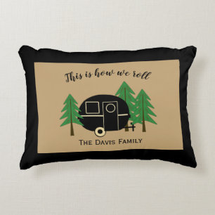 Camper Van Tan and Black Accent Pillow