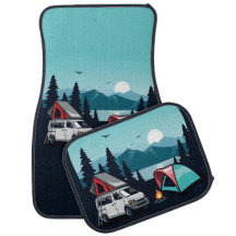 Camper Van Tent Campfire Mountain Lake Full Moon