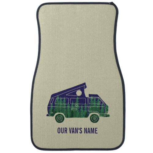 Camper Van with Pop Up Tent Custom Text Graphic Car Floor Mat