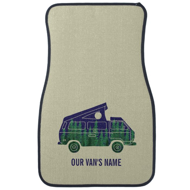 Camper Van with Pop Up Tent Custom Text Graphic Car Floor Mat (Front)