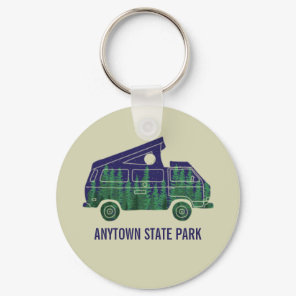 Camper Van with Pop Up Tent Custom Text Graphic Keychain