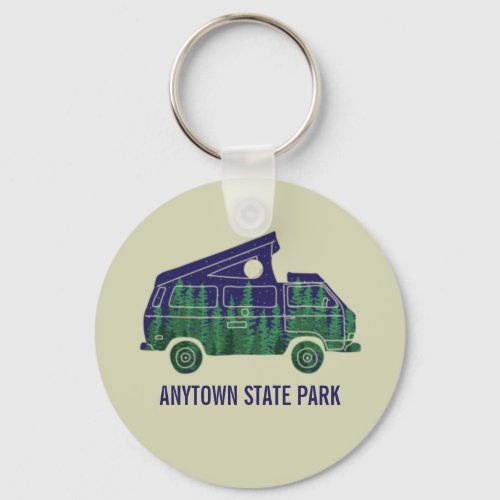 Camper Van with Pop Up Tent Custom Text Graphic Keychain