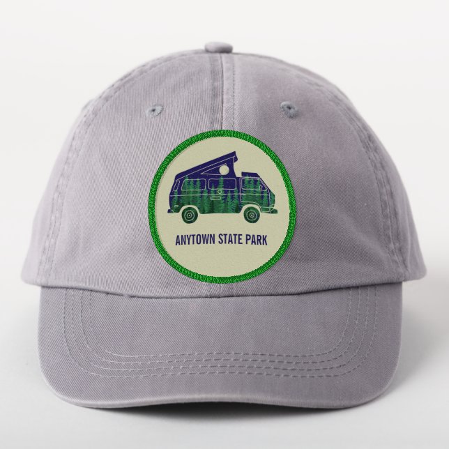 Camper Van with Pop Up Tent Custom Text Graphic Patch (On Headwear)