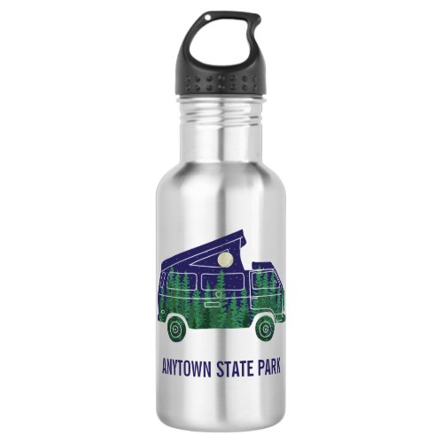 Camper Van with Pop Up Tent Custom Text Graphic Stainless Steel Water Bottle