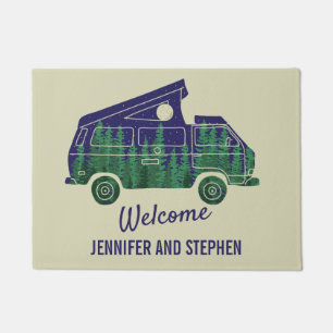 Camper Van with Pop Up Tent Personalized Doormat