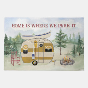 Camper Welcome Door Mat with Campers and Trees