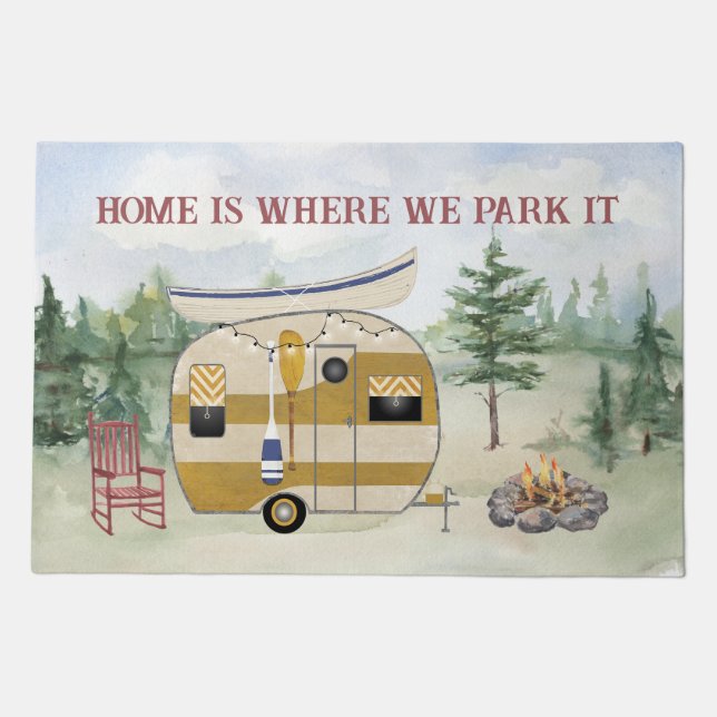 Camper Welcome Door Mat with Campers and Trees (Front)