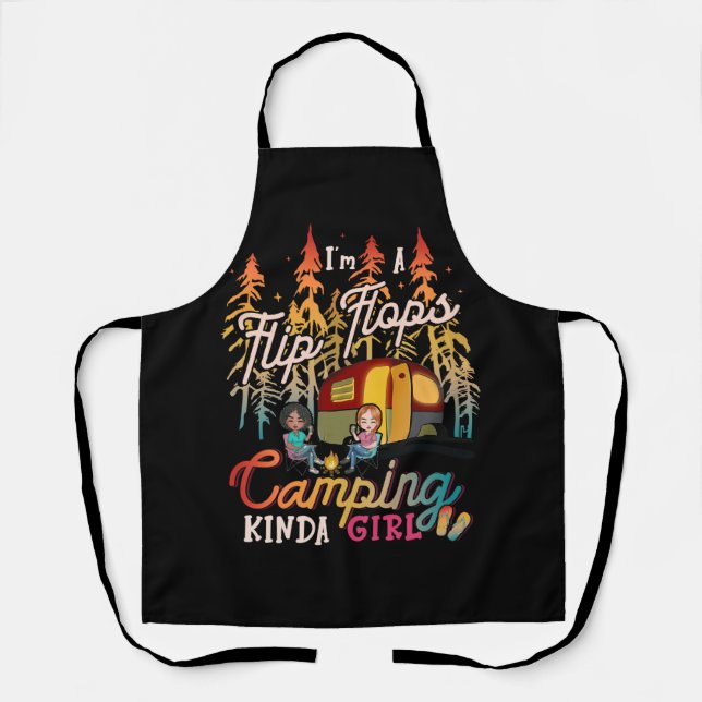 Camper Women Girls Camp Flip Flops Retro Camping K Apron (Front)