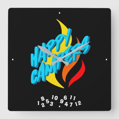  Campers Blue Typography Campfire Black Square Wall Clock