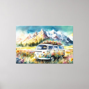 Campervan Bliss Retro Campervan In The Mountains Canvas Print