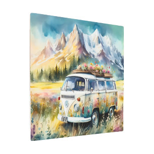 Campervan Bliss Retro Campervan In The Mountains Metal Print