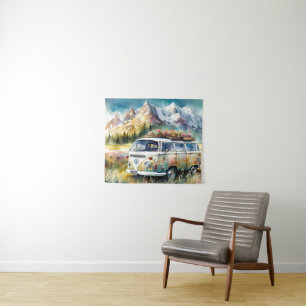 Campervan Bliss Retro Campervan In The Mountains Tapestry