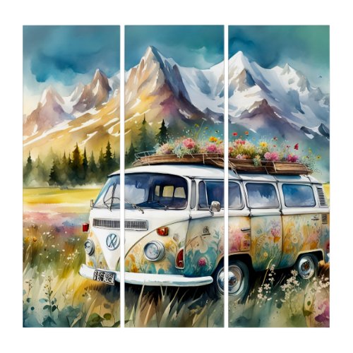 Campervan Bliss Retro Campervan In The Mountains Triptych