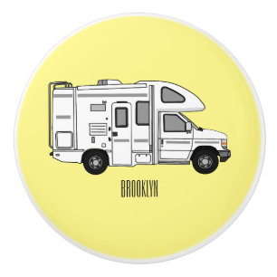 Campervan cartoon illustration ceramic knob