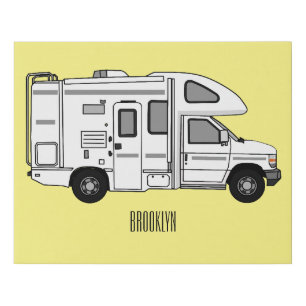 Campervan cartoon illustration faux canvas print