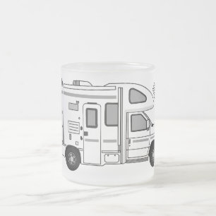 Campervan cartoon illustration frosted glass coffee mug