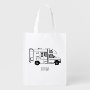 Campervan cartoon illustration grocery bag