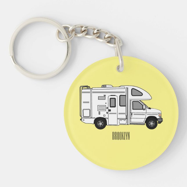 Campervan cartoon illustration keychain (Front)