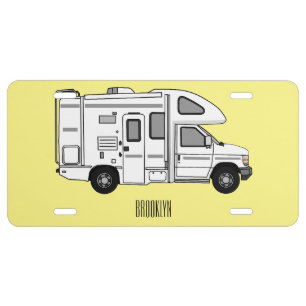 Campervan cartoon illustration license plate