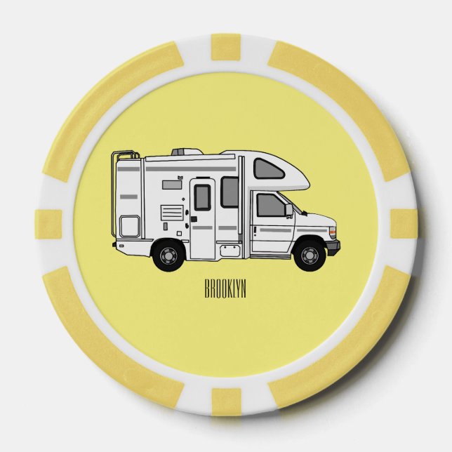 Campervan cartoon illustration poker chips (Front)