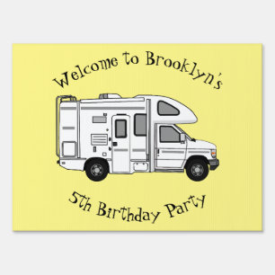 Campervan cartoon illustration sign