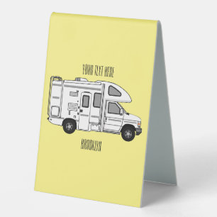 Campervan cartoon illustration table tent